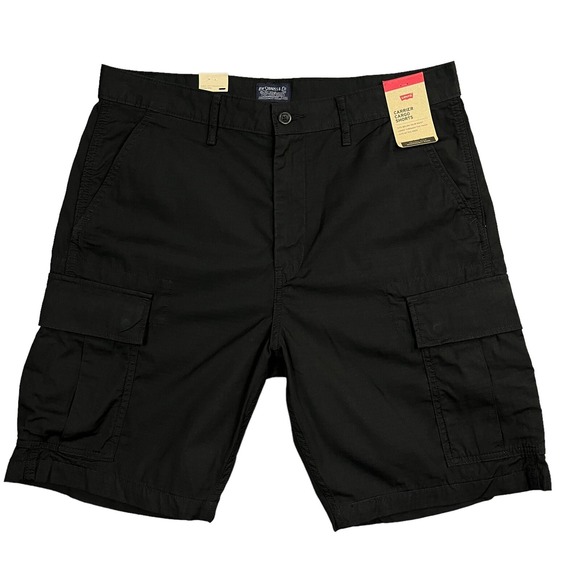 Levi's Men's Cargo Shorts Size 33x10 (Waist 35") Solid Black Cotton Relgular Fit - Picture 1 of 13